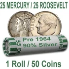 90% slver dime rolls. 25 Mercury + 25 Roosevelt = $5.00 Face Value