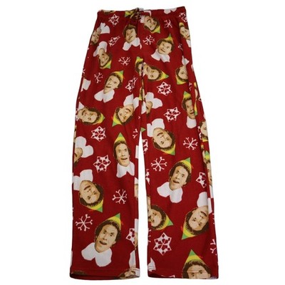 ELF Christmas Pajama Pants Mens L Red Mid Rise Elastic Waist Drawstring Bottoms