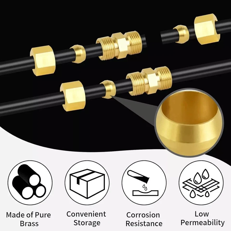 Muhize 50PCS Brass Compression Sleeves Ferrules -1/8" Tube OD Brass - Image 2 of 4