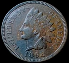 1898 INDIAN HEAD CENT UNCIRCULATED! 4 DIAMONDS! A beautifully toned coin!