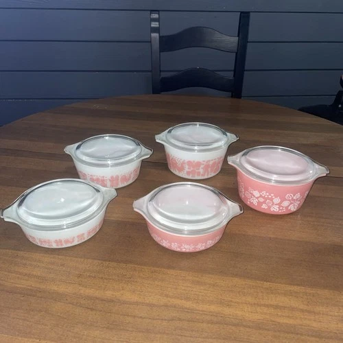 Vintage PYREX Pink Gooseberry Casserole Dish With Lids