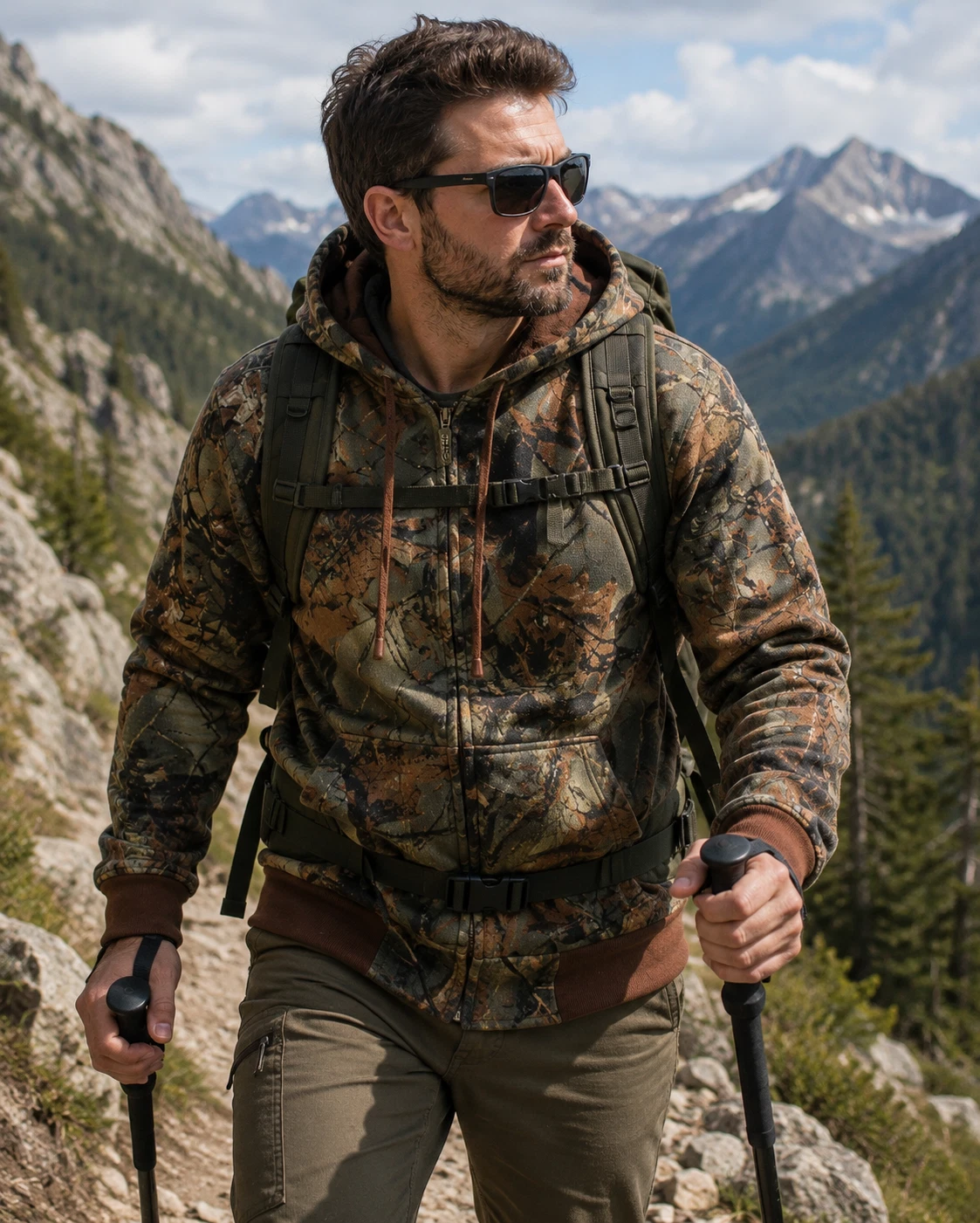 TrailCrest Men'sCotton Blend Camouflage / Faded Camo Zip Hoodie Jacket Outerwear - product detail image 4