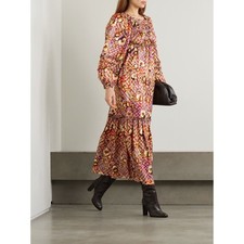 Ulla Johnson Anastasia Silk Midi Dress Womens 6 Multicolor Lace Up Boho Romantic