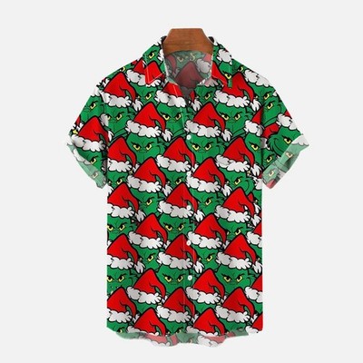 Merry Christmas Cartoon Stacked Green Furry Monsters Wearing Santa Hats Printing