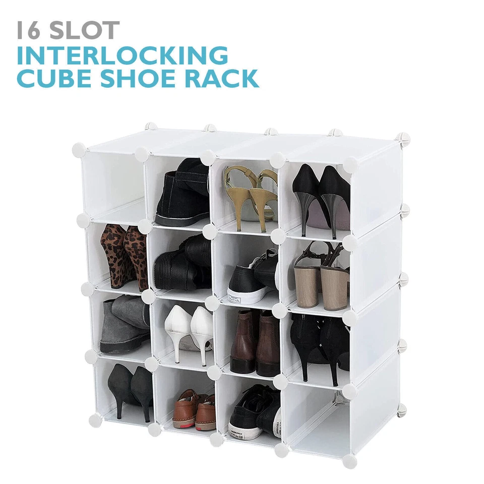 AMOS Interlocking 16 Pair Cube Shoe Storage Rack Compartment Shelf Organiser Box - Image 2 of 4