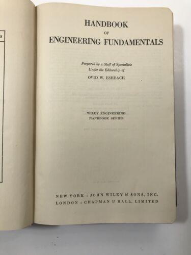 Handbook of Engineering Fundamentals Ovid Eshbach 1st Edition 8th printing 1944 - Picture 4 of 12