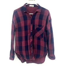 Bella Dahl Navy Burgundy Print Button Front Shirt Women's Small Made in USA
