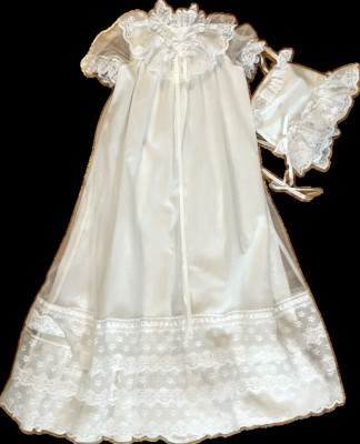 ''Little Things Mean a Lot'' White Christening Gown & Bonnet 0-3 Month