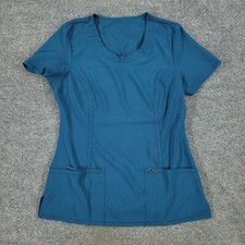Cherokee Scrub Top Shirt Women's Small Blue Stretch Short Sleeve Pocket Uniform