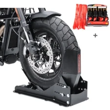 Set Motorcycle Wheel Chock Easy Vario Fix + 4x Automatic ratchet straps