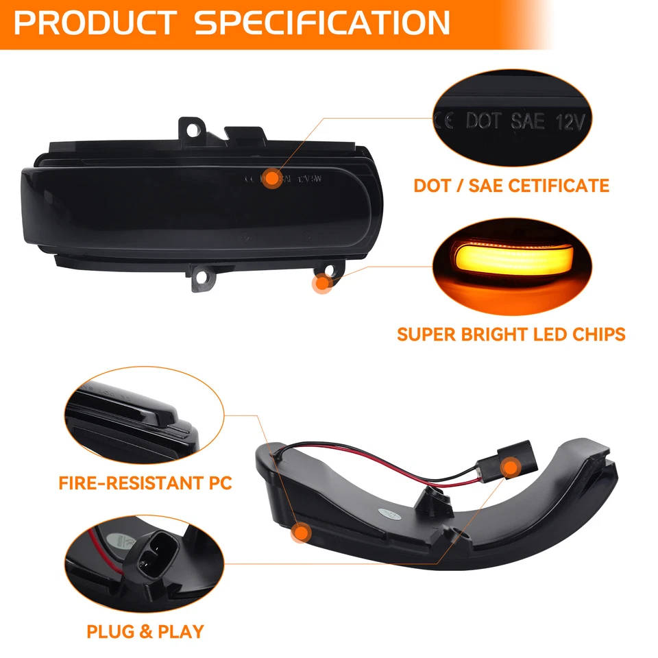 For Scion Tc 2011-2016 xB 2008-15 Smoked Sequential LED Mirror Turn Signal Light - Image 3 of 4