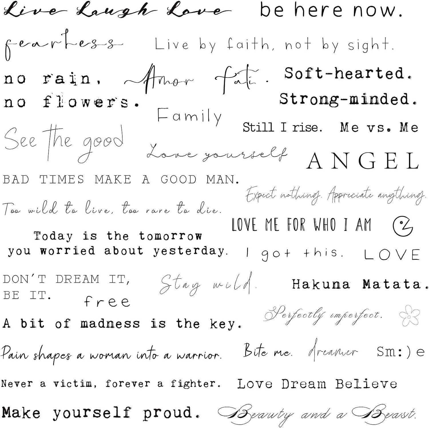 Realistic temporary tattoos 20 pcs waterproof inspirational words