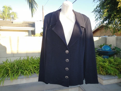 St. John COLLECTION, Navy Santana Knit Jacket, Backside Silk Contrast Sz 12