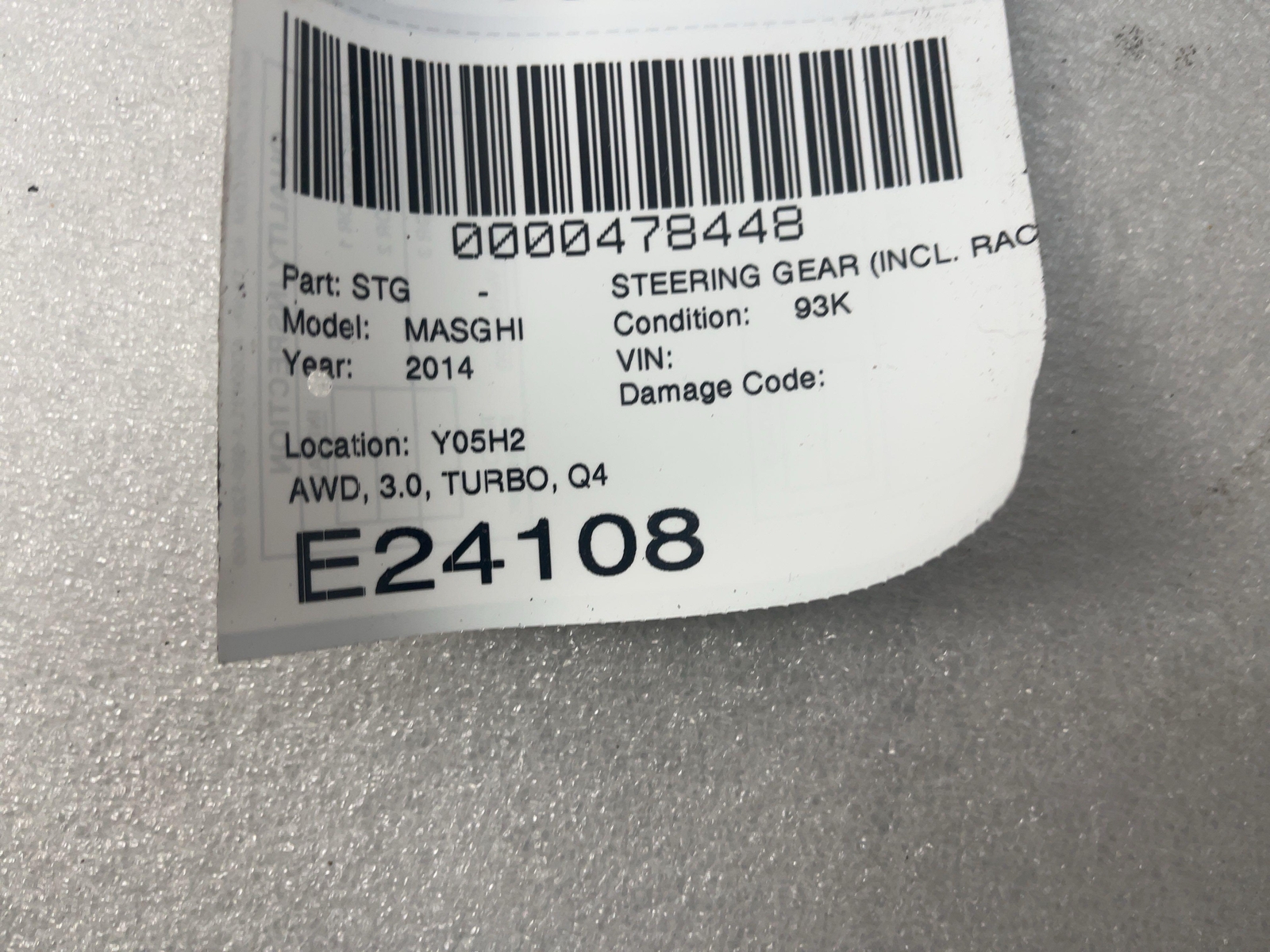 2014 MASERATI GHIBLI Steering Gear (incl. Rack) - AWD 3.0 TURBO Q4