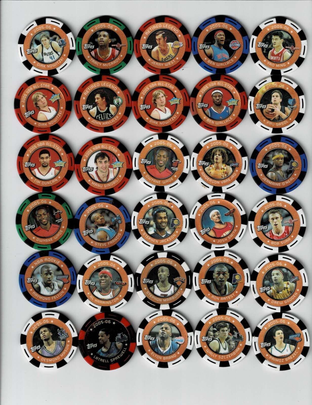 200506 Topps NBA Poker Chips Lot of 32 Tim Duncan, Dwyane Wade, Shaq