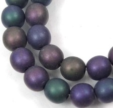 50 Czech Frosted Sea Glass Round Beads - Matte Iris Purple 6mm