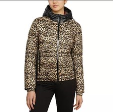 Kendall & Kylie Hood Packable Down Puffer Jacket Leopard Size S - Nwt
