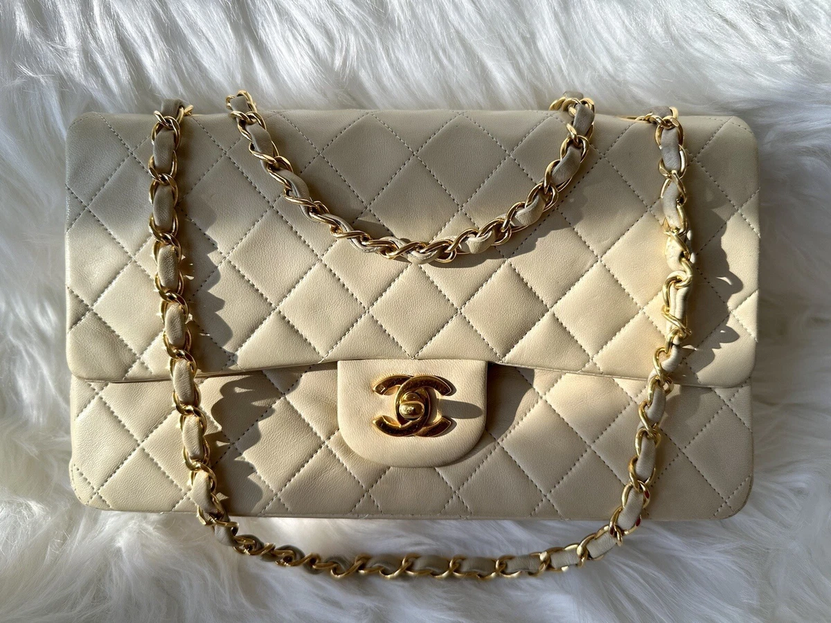 CHANEL Classic Lambskin Quilted Medium Double Flap Bag Beige, 24K Gold  Hardware