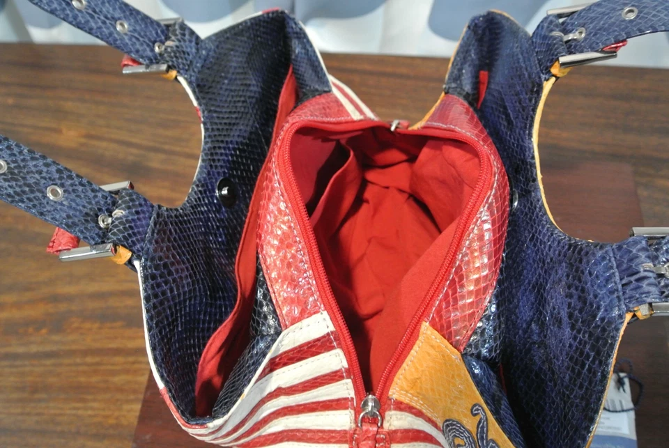 Tosca Blu Snake/Exotic Leather Red White Blue Stripes Americana Patriotic USA - Image 3 of 4