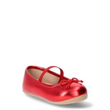 Wonder Nation Dress Shoes Girl's Size US 5 Red Bow Ballet Flat --336--