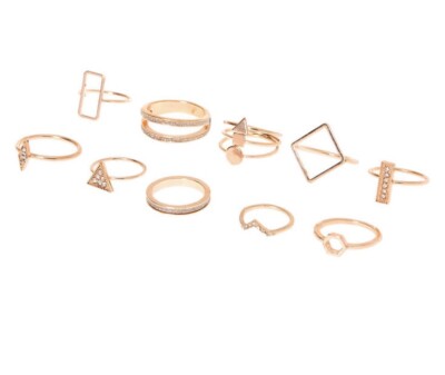 Claire's Rose Gold Rhinestone Crystal Multipack Bow Rings 10 BFF