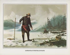1978 Vintage "TROUT FISHING NEW YORK ADIRONDACKS CURRIER & IVES COLOR Lithograph