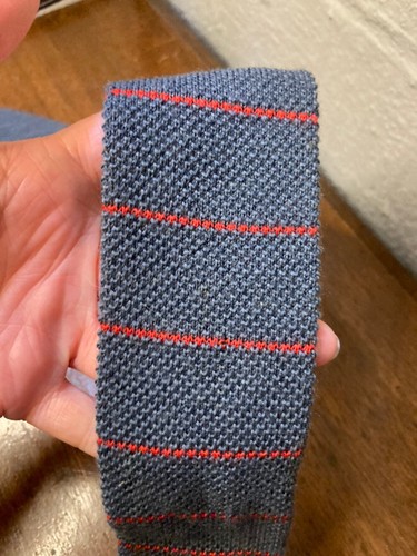 Vintage Adam's Row Richman Knit Square Neck Tie 100% Wool Italy Striped Gray Red - Picture 2 of 11