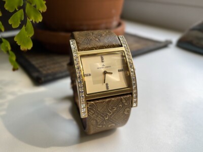 Vintage Rare Jacques Lemans Ladies Watch Swarovski Gold Brown