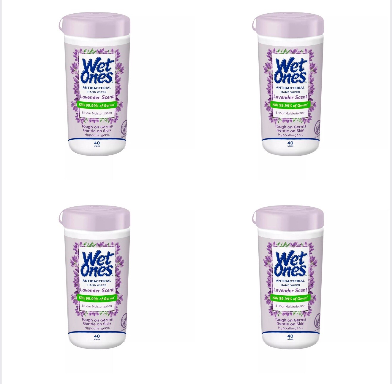 4Pack-Wet Ones Antibacterial Hand Wipes, Lavender Scent, 40 Ct Each EXP 05/2025+