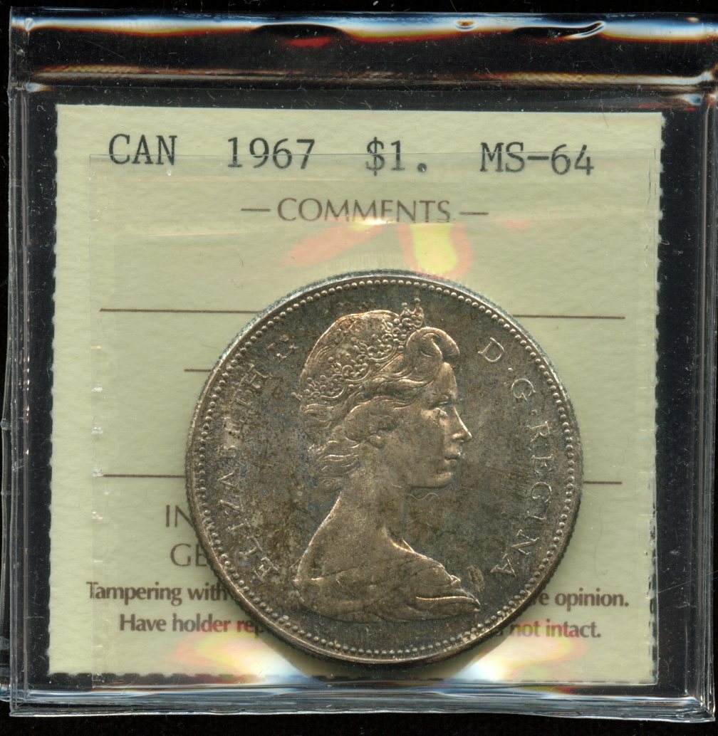 1967 Canada $1 Centennial Silver Dollar ICCS MS-64 Cert #XUP461
