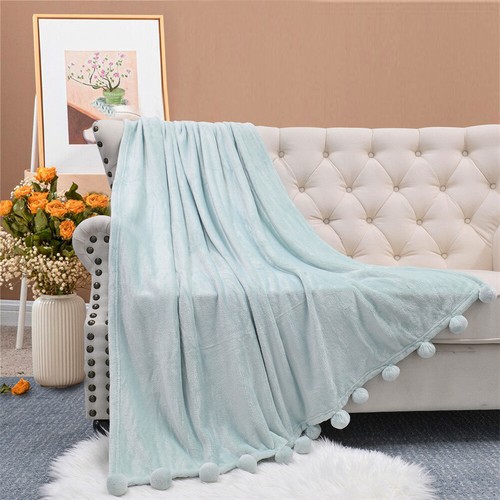 Boho Fleece Throw Blanket with Pompom Fringe – Lightweight, Warm & Cozy Decor - Picture 64 of 152