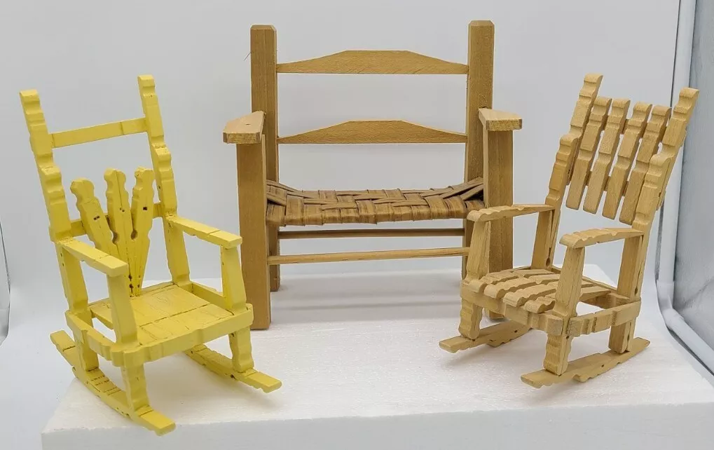 Vintage American Clothespin Doll Rocking Chairs Bench Couch
