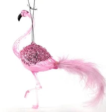 Plastic Pink Flamingo Christmas Tree Ornament 6.3"