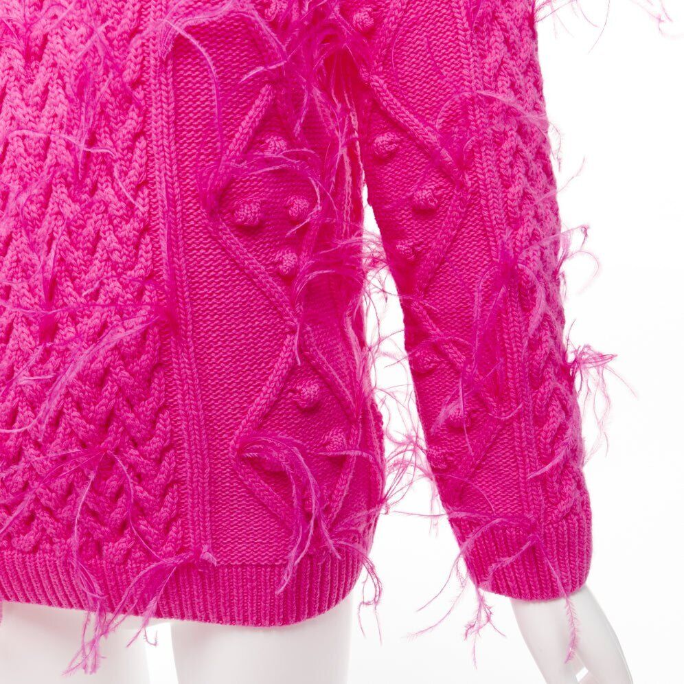 rare VALENTINO PP Pink wool feather embellished mixed cable rare VALENTINO PP Pink wool feather embellished mixed cable