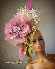 Aimee Fuller Kentucky Derby Hat Big Ascot Del Mar Fascinator Gold Pink Lilac Hat