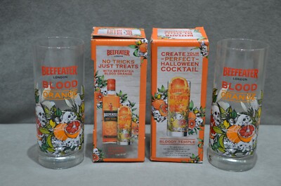 2x Beefeater London Blood Orange Gin Glass Halloween Skulls 390ml 39cl Gift Box