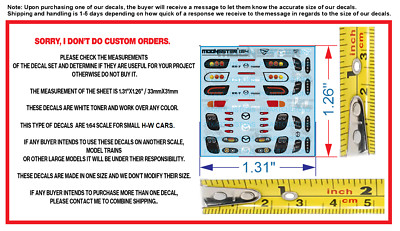 White Toner Water Slide Decal Set Mazda RX7 Headlights, Tail Lights For H-W 1/64