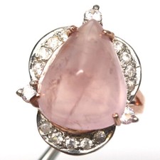 Natural Rose Quartz Zircon Ring 925 Sterling Silver Rose Gold Size 7.75