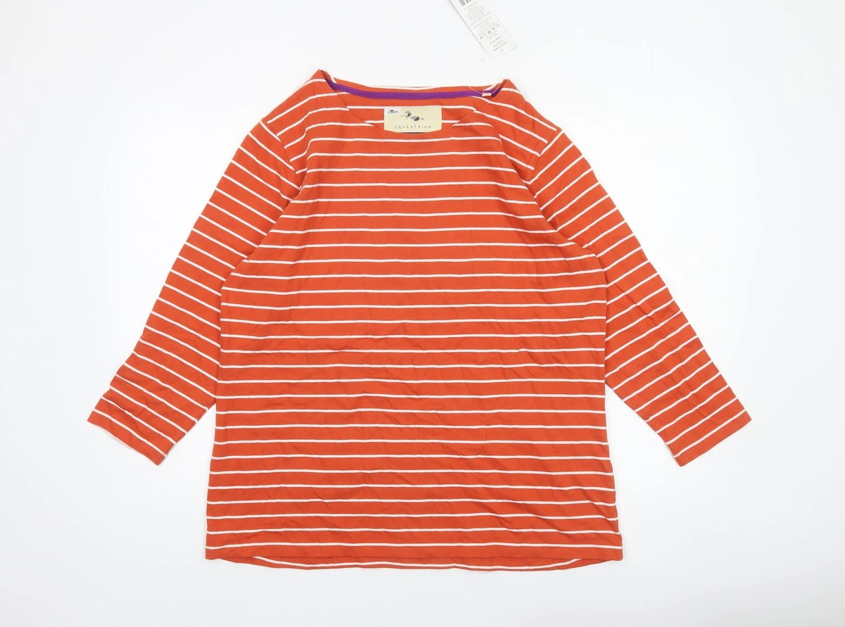 Haut Femme Orange 3/4 Manches Avec Nœuds Côtés - Col Bateau, Coton Extensible, Taille L Décontracté