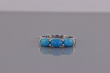 KHR Sterling Silver 5mm Triple Blue Oval Turquoise Band Ring 925 Sz: 9