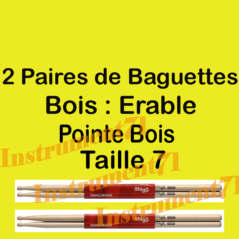 Generique - Baguettes de batterie 7A - Érable - Image 3