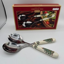 Spode Christmas Tree Salad Servers Set Stainless Steel Ceramic Handles Boxed