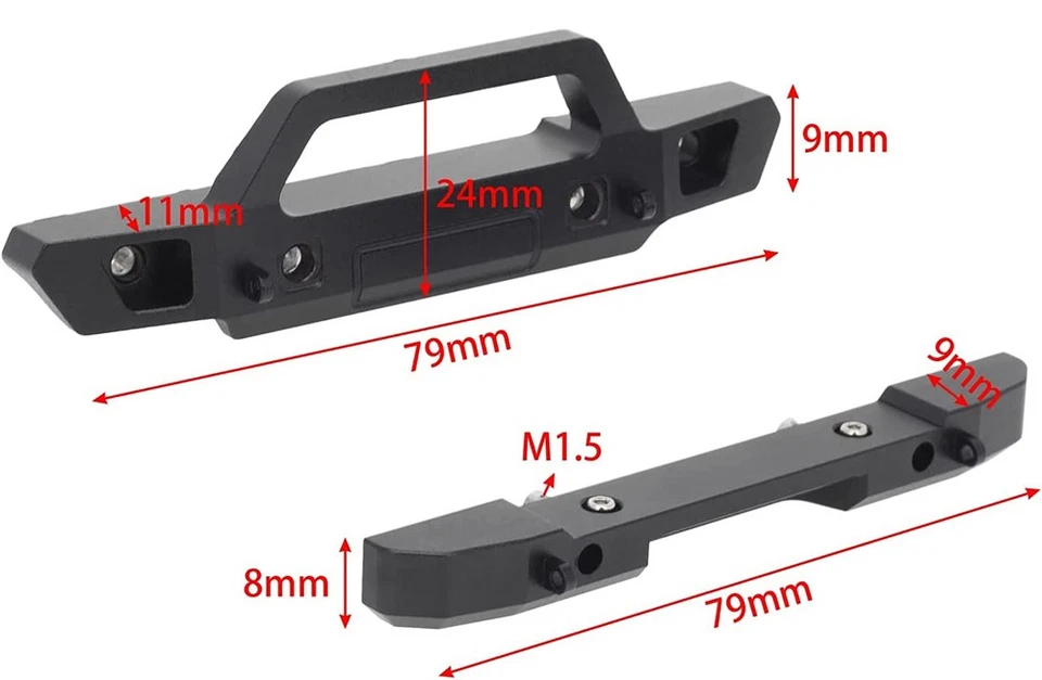 Alloy Machined Front & Rear Bumper Set w/ LED (4) for Axial 1/24 SCX24 - Image 2 of 4