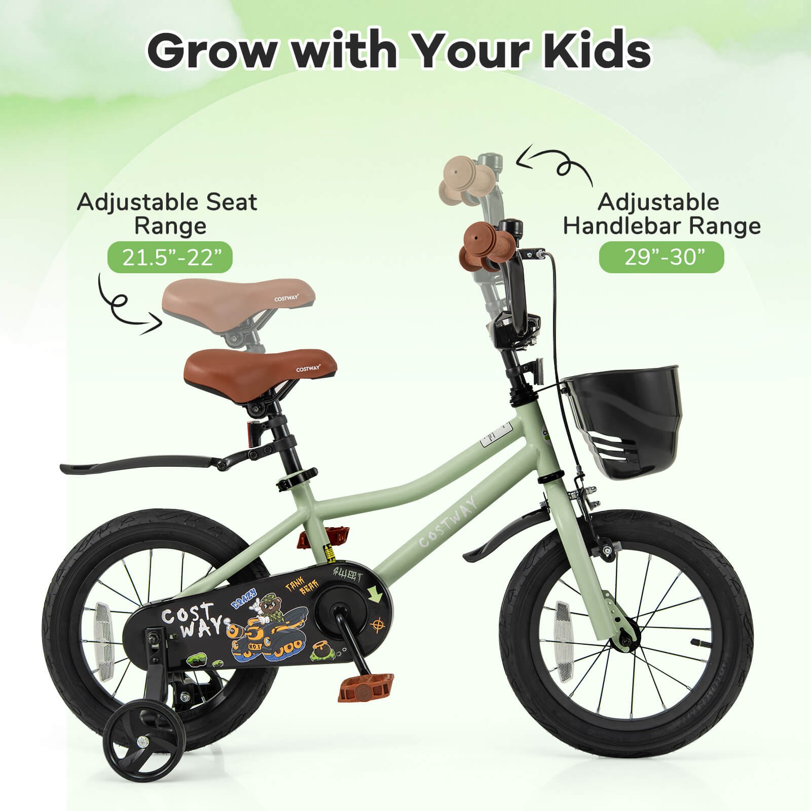 14" Kid&rsquo;s Bike with Training Wheels Adjustable Handlebar & Seat Handbrake