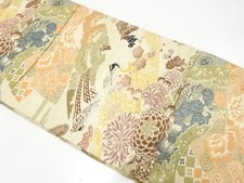 7748635: JAPANESE KIMONO / ANTIQUE MARU OBI / WOVEN CRANE