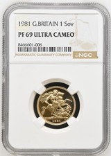 1981 Gold Proof Sovereign, Elizabeth II, NGC PF69 ULTRA CAMEO