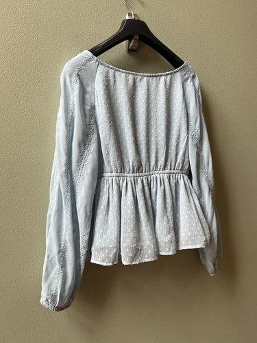 Camicetta babydoll American Eagle top donna blu medio trasparente ricamata con volant - Foto 4 di 16