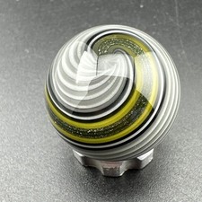 Contemporary Handmade Art Glass Marble .77" Grey Black Swirl, Sparkles, Boro MIB