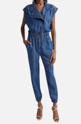 Ramy Brook Women's Blue Hoss Lyocell Denim Asymmetric Jogger Jumpsuit Size 8