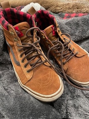 VANS tan Suede Ankle Boots Men's Lace Up buffalo print lined Size 10